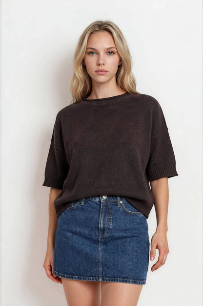 EXPOSED SEAM DROP SHOULDER SHORT SLEEVE PULLOVER