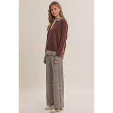 Load image into Gallery viewer, COZY CABIN PINSTRIPE HENLEY POLO SWEATER TOP