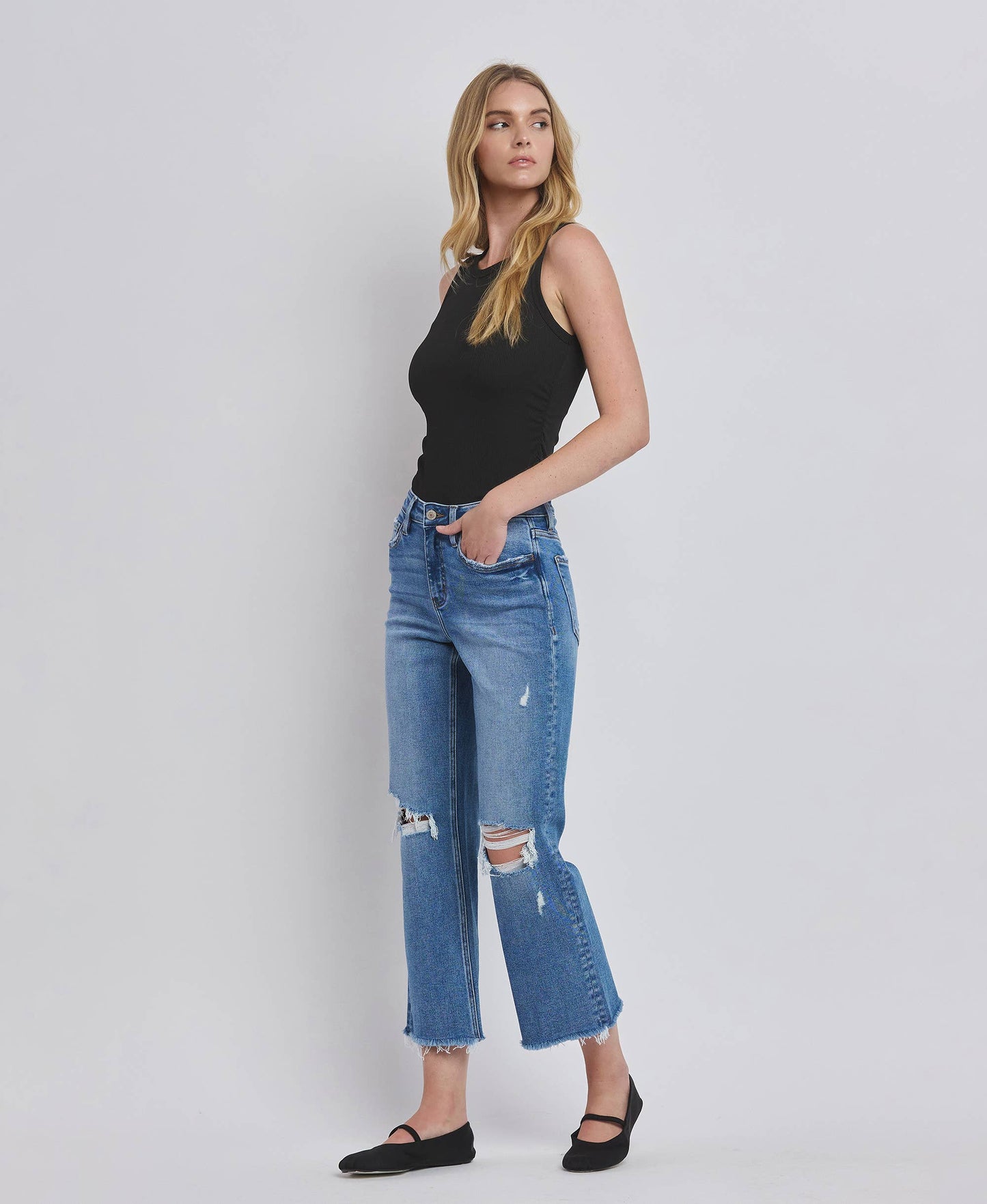 Warmer Days Ahead High Rise Distressed Crop Straight Jeans