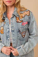 Load image into Gallery viewer, Rodeo Patchwork Snap Up Denim Jacket