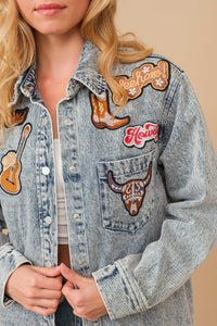 Rodeo Patchwork Snap Up Denim Jacket