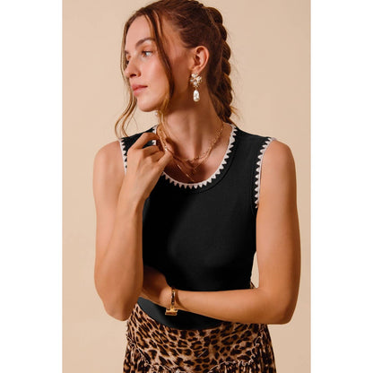 RIB SLEEVELESS TANK TOP EMBROIDERY DETAIL
