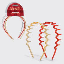 Load image into Gallery viewer, Recycled Plastic Zigzag Headbands 2pc Set - Gold &amp; Red