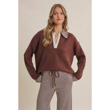 Load image into Gallery viewer, COZY CABIN PINSTRIPE HENLEY POLO SWEATER TOP