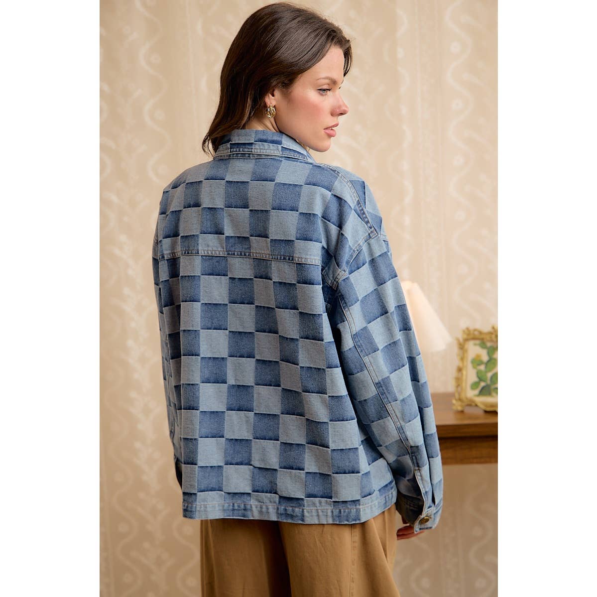 Check Yes Washed Checkered Denim Jacket