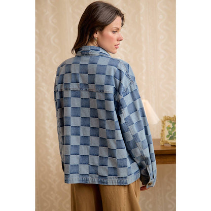 Check Yes Washed Checkered Denim Jacket
