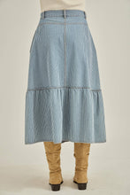 Load image into Gallery viewer, Denim Pin Stripe Midi Skirt