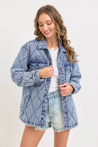 Stitched to Perfection Oversized Quilted Denim Jacket