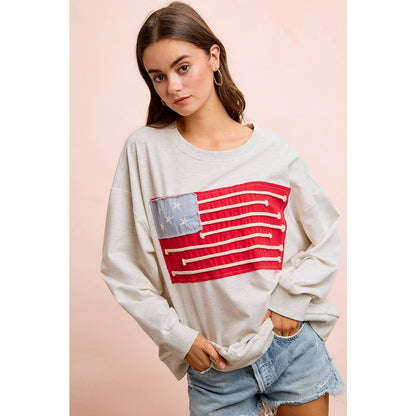 Liberty Lane American Flag Patch Top