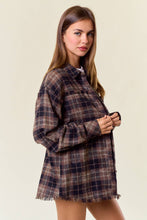 Load image into Gallery viewer, Bonfire Nights Plaid Flannel Shirt W/ Frayed Hem