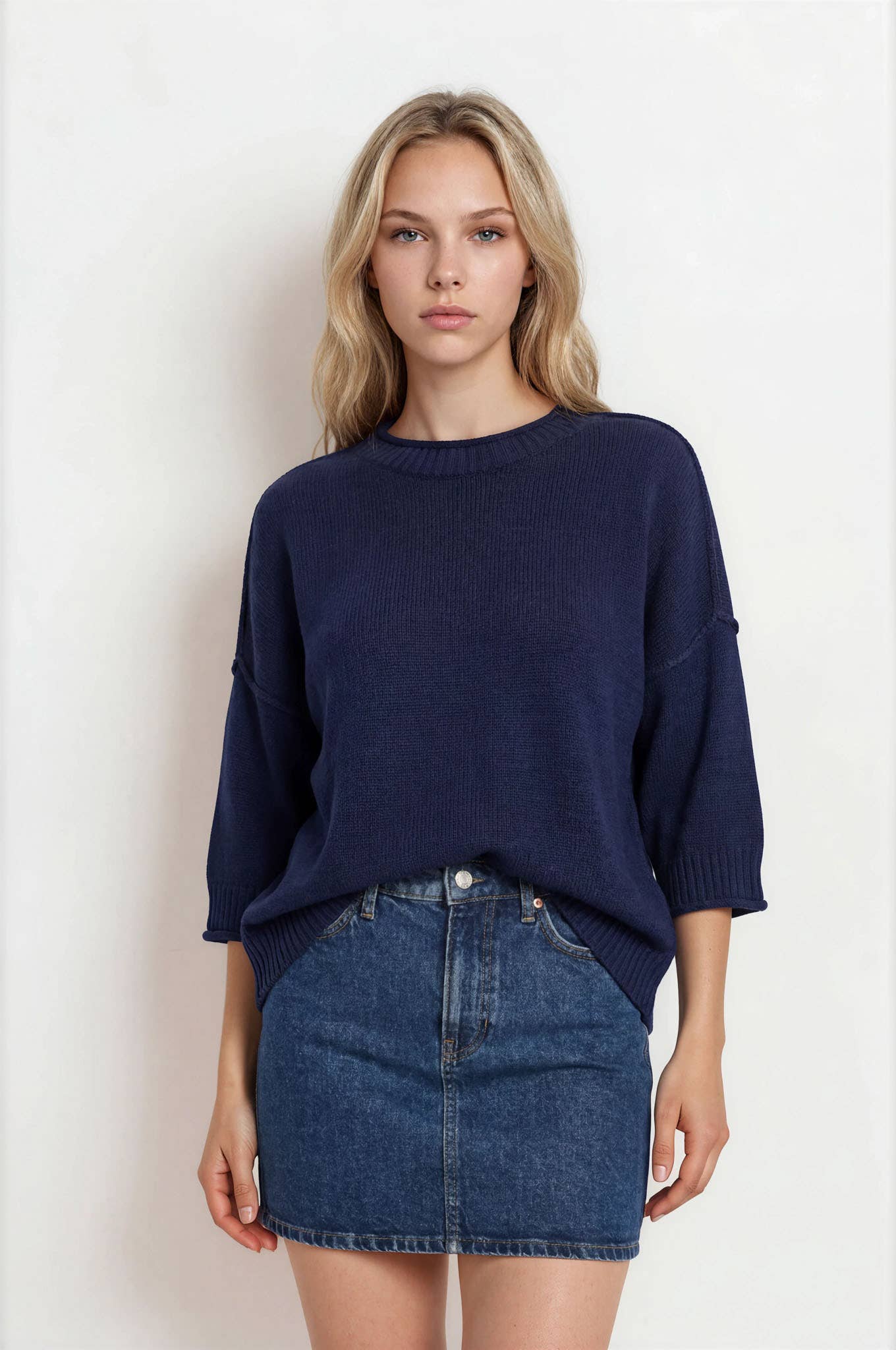 EXPOSED SEAM DROP SHOULDER SHORT SLEEVE PULLOVER