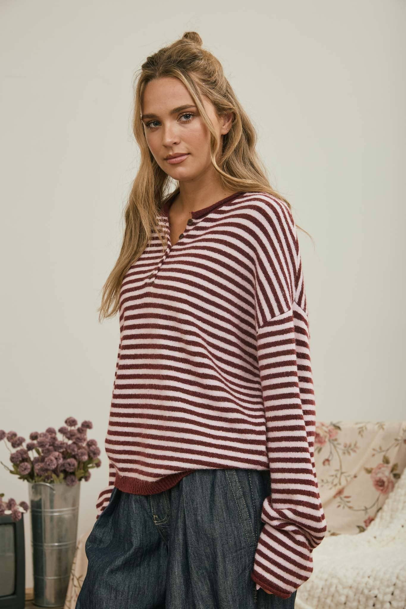 Just My Type Henley Sweater