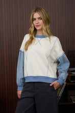 Load image into Gallery viewer, Thinking It Over Mix Media Denim  Sleeve  Knit Top