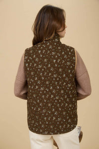 Feeling Social Floral Quilted Zip-Up Puffer Vest