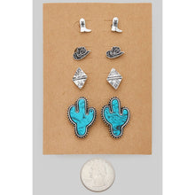 Load image into Gallery viewer, FOUR PIECE WESTERN STUD EARRING SET