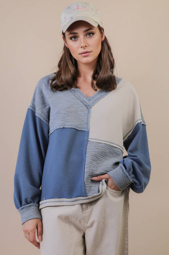 Patch Perfect Oversized Color Block Casual Knit Top
