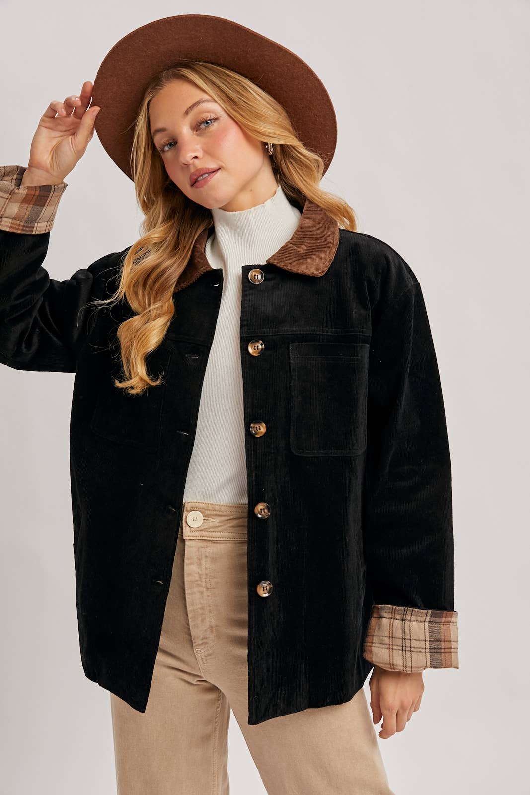 Inner Plaid Corduroy Barn Jacket