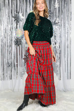 Load image into Gallery viewer, Feelin’ Festive Flowy Plaid Tiered Maxi Skirt