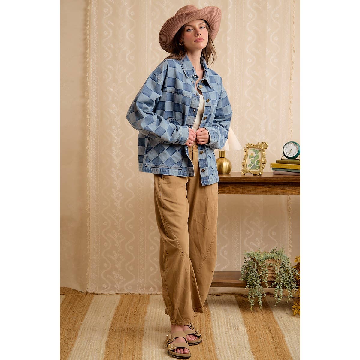 Check Yes Washed Checkered Denim Jacket