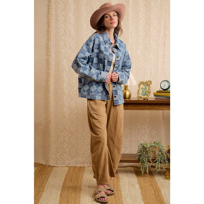 Check Yes Washed Checkered Denim Jacket
