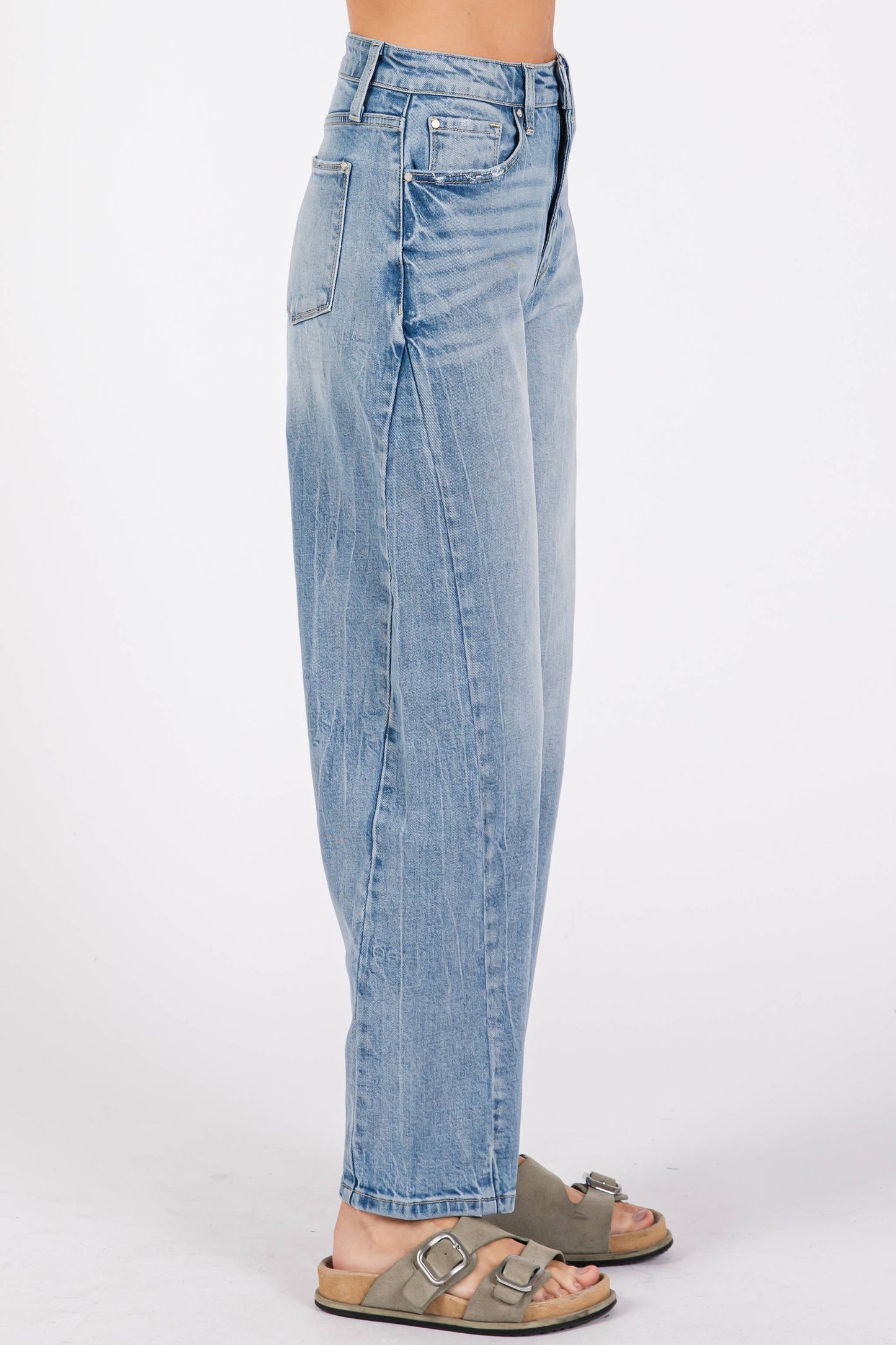 LM SIDE SEAM DETAILING HIGH RISE COMFORT BARREL JEANS