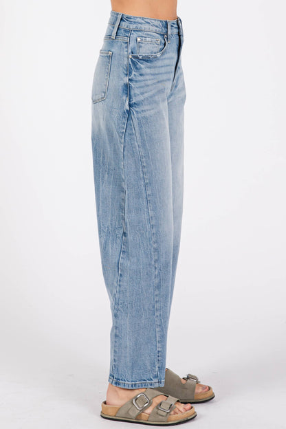LM SIDE SEAM DETAILING HIGH RISE COMFORT BARREL JEANS