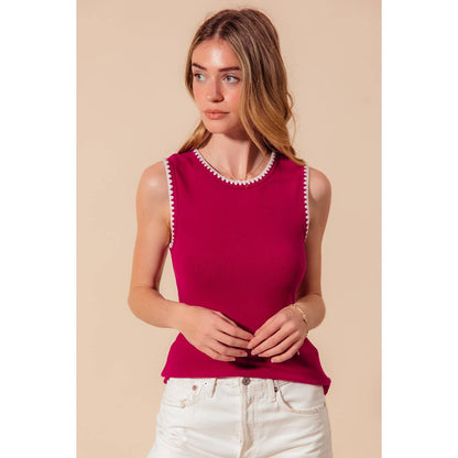 RIB SLEEVELESS TANK TOP EMBROIDERY DETAIL