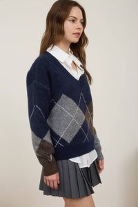 Campus Visits Argyle V Neck  Pullover Sweater