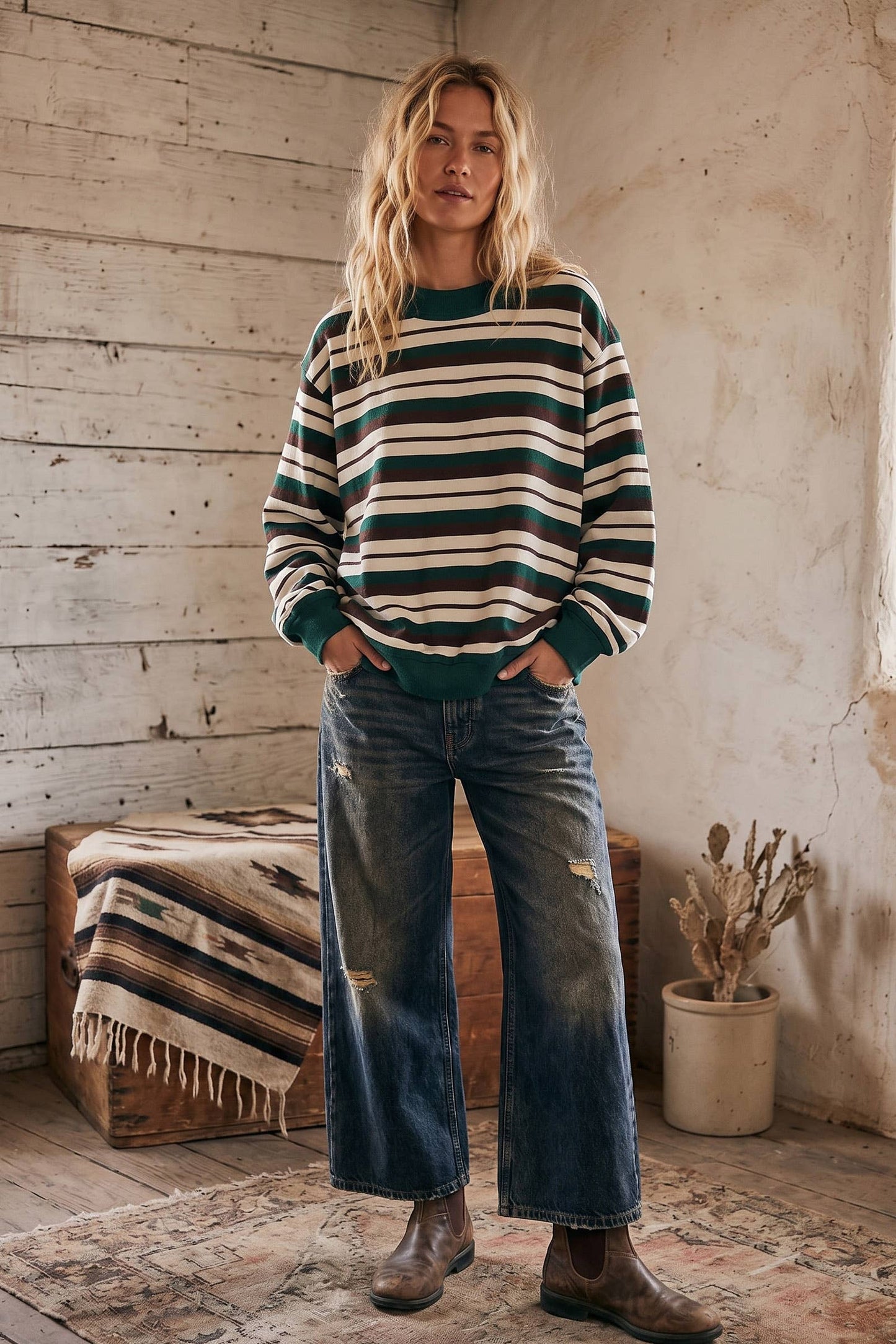 Fall In Line Oversized Striped Sweatshirt