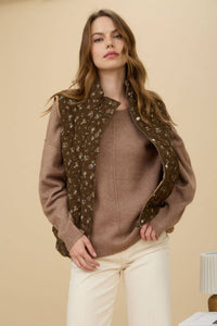 Feeling Social Floral Quilted Zip-Up Puffer Vest