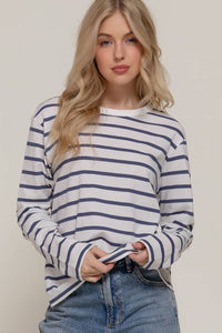 Long Sleeve Round Neck Neck Y/D Stripe Tee