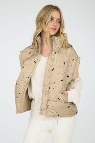 POLKA DOT & BOW PATTERN PUFFER VEST