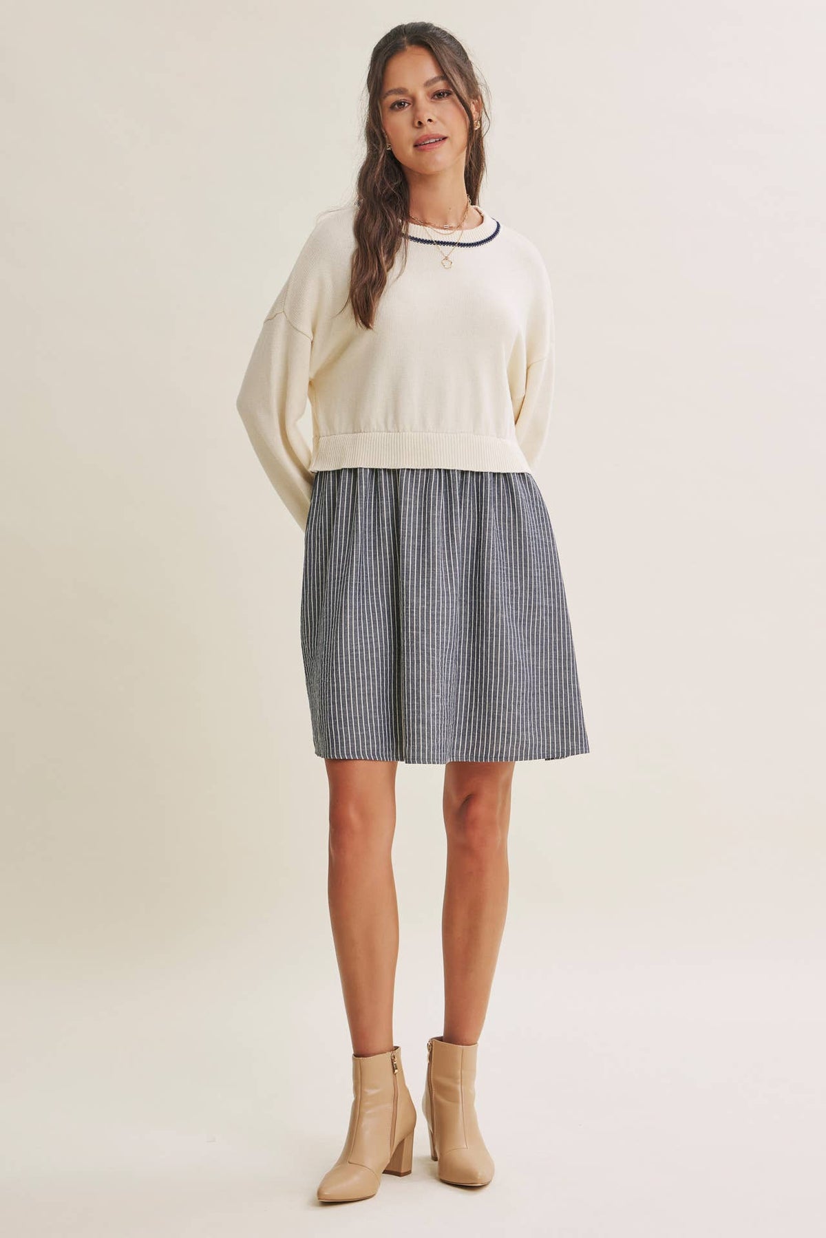 GOLDEN FIELDS LAYERED CONTRAST TWOFER STRIPE MINI DRESS