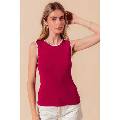 RIB SLEEVELESS TANK TOP EMBROIDERY DETAIL