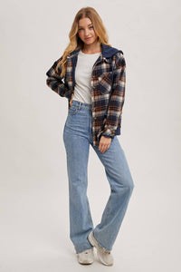 Wrapped in Warmth Button Down Contrast Hooded Plaid Jacket/Shacket