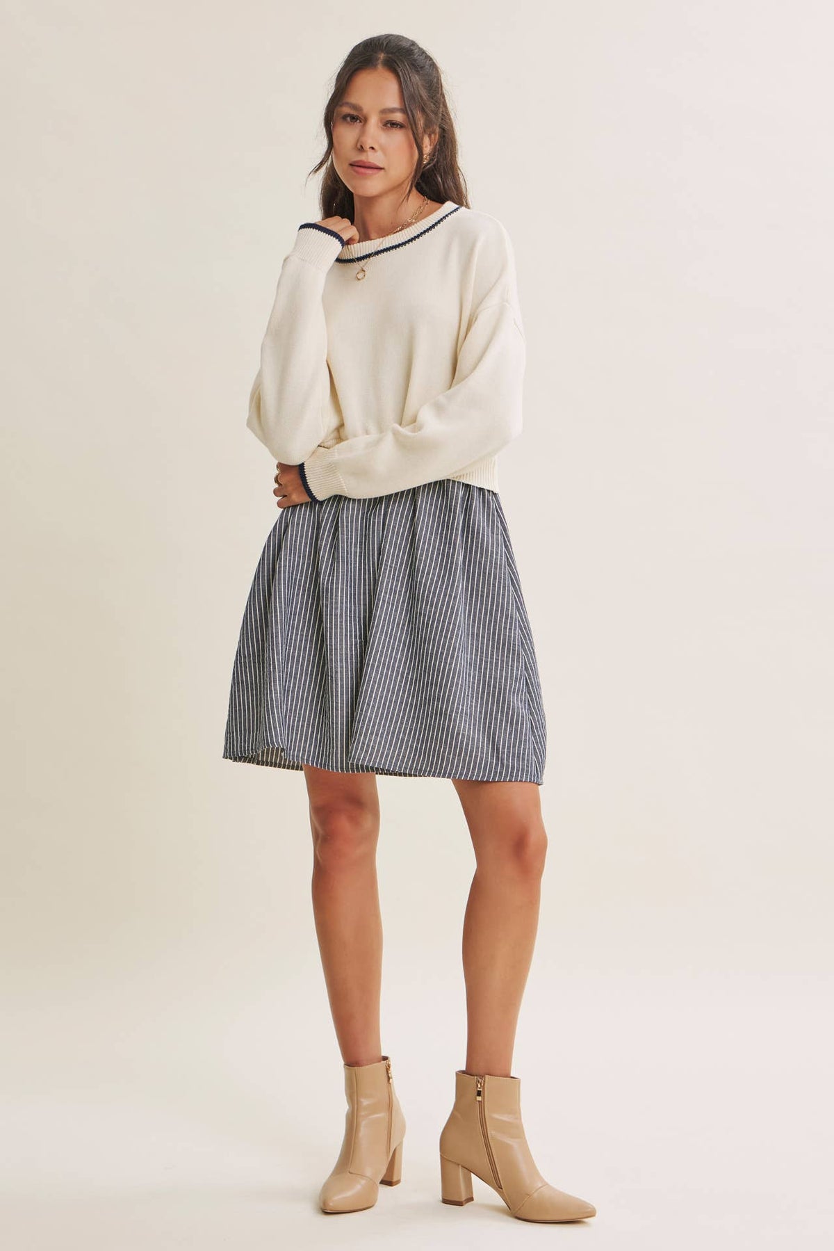 GOLDEN FIELDS LAYERED CONTRAST TWOFER STRIPE MINI DRESS