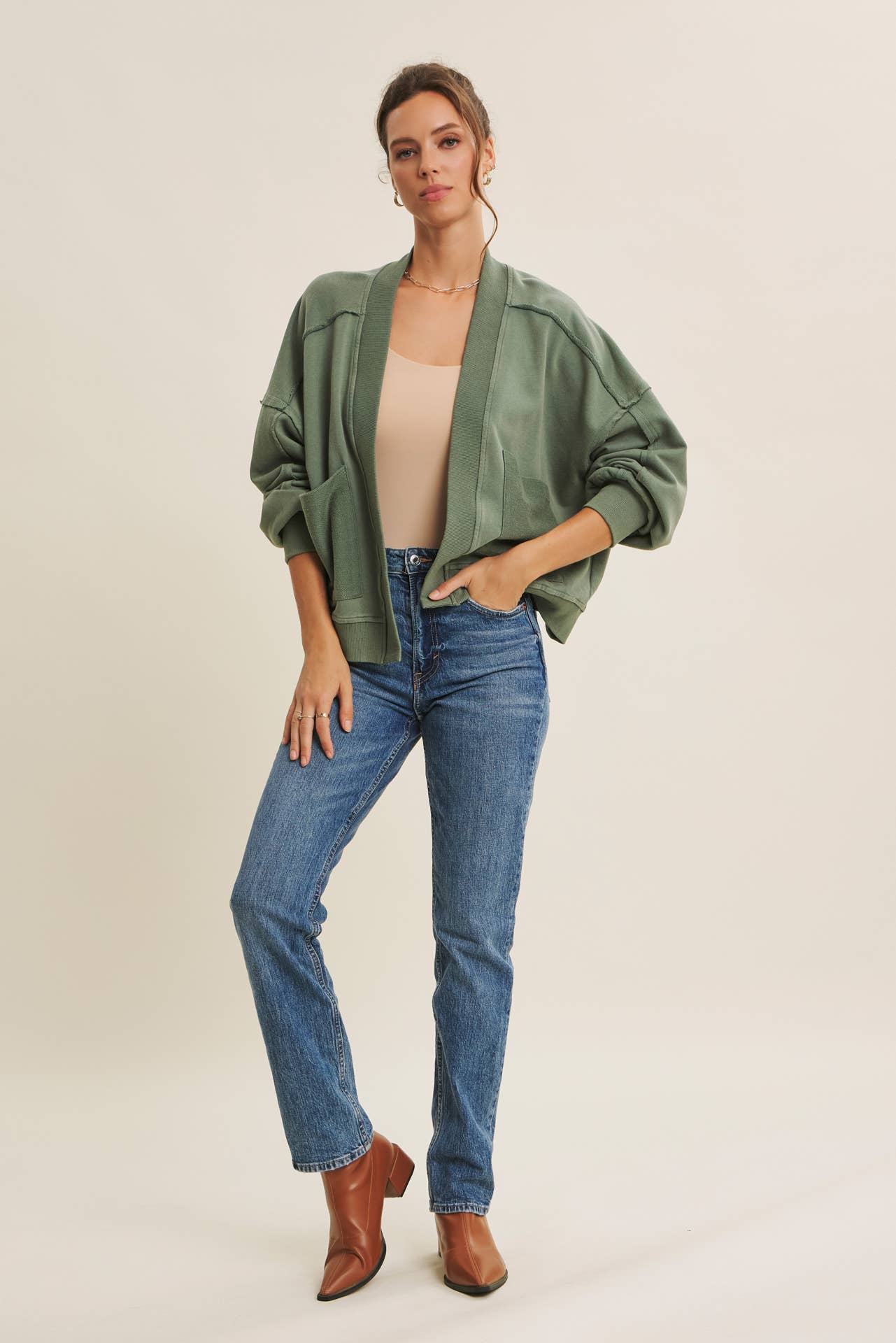 COZY FAVORITE MINERAL-WASHED FRENCH TERRY CARDIGAN