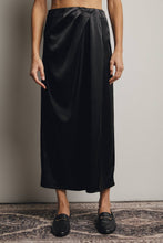 Load image into Gallery viewer, Midnight Muse Satin Side Slit Midi Skirt