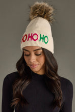 Load image into Gallery viewer, Beige Ho Ho Ho Knit Pom Hat