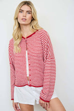 Load image into Gallery viewer, STRIPE RAW EDGE DROP SHOULDER KNIT CARDIGAN