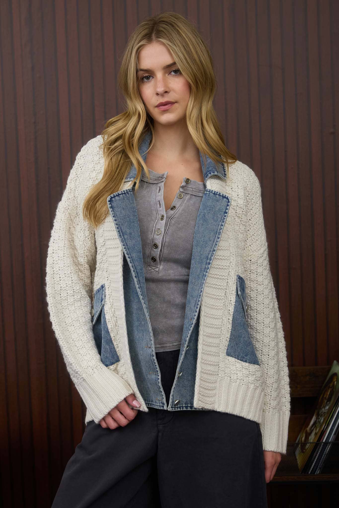 Trace of Denim Cable Knit Jacket