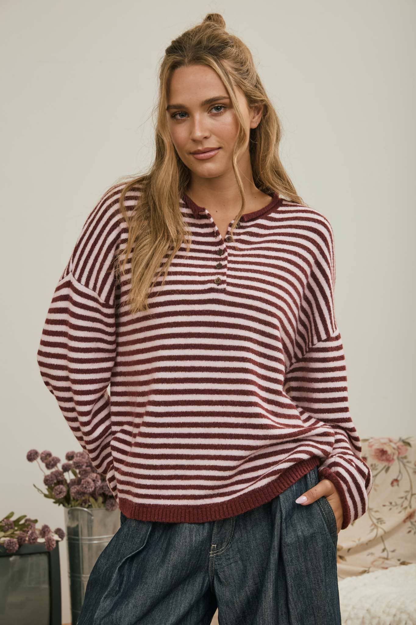 Just My Type Henley Sweater