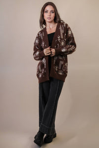 Oversized Western Graphic Knit Sweater Cardigan