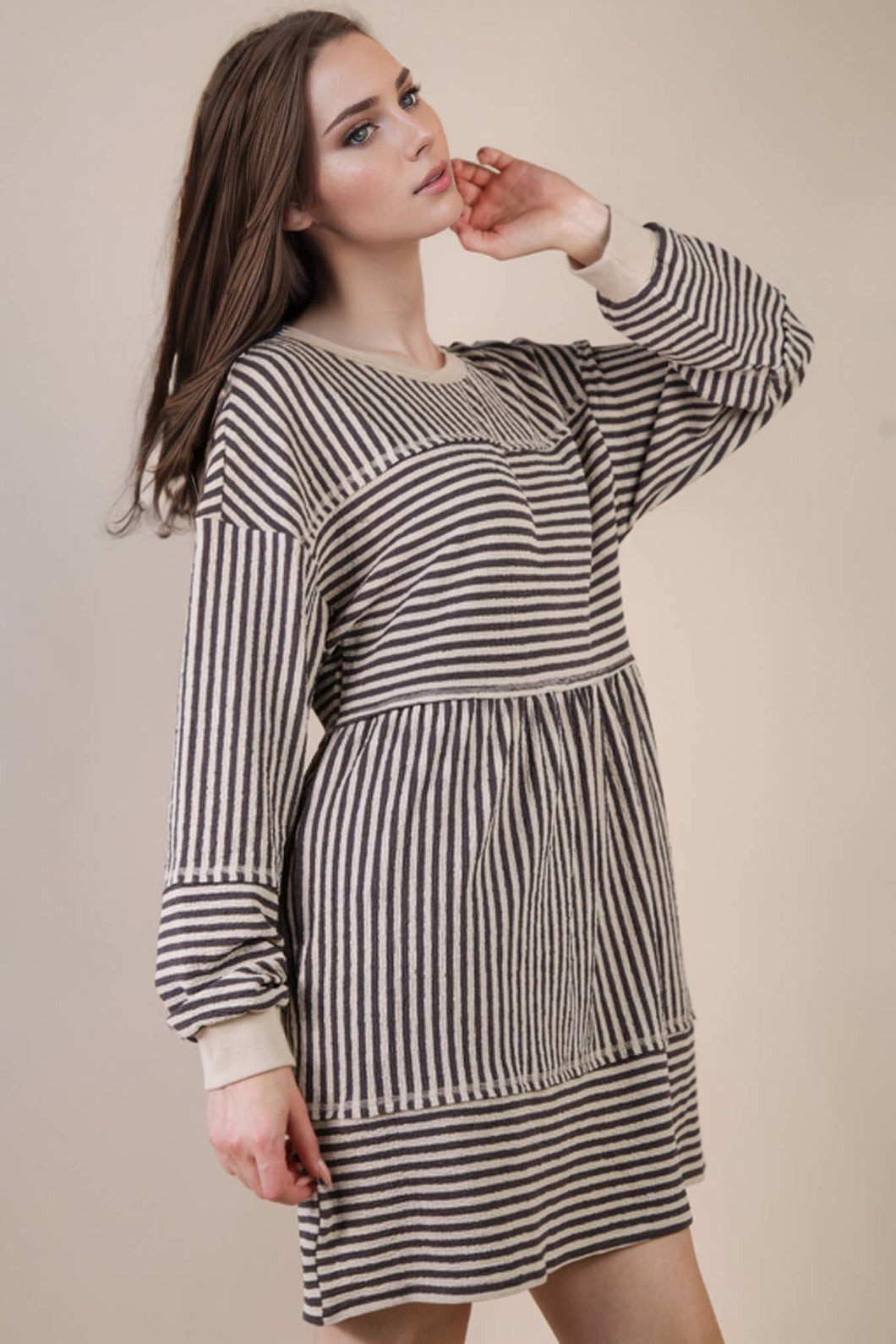Cider Season Oversized Striped Casual Knit Mini Dress