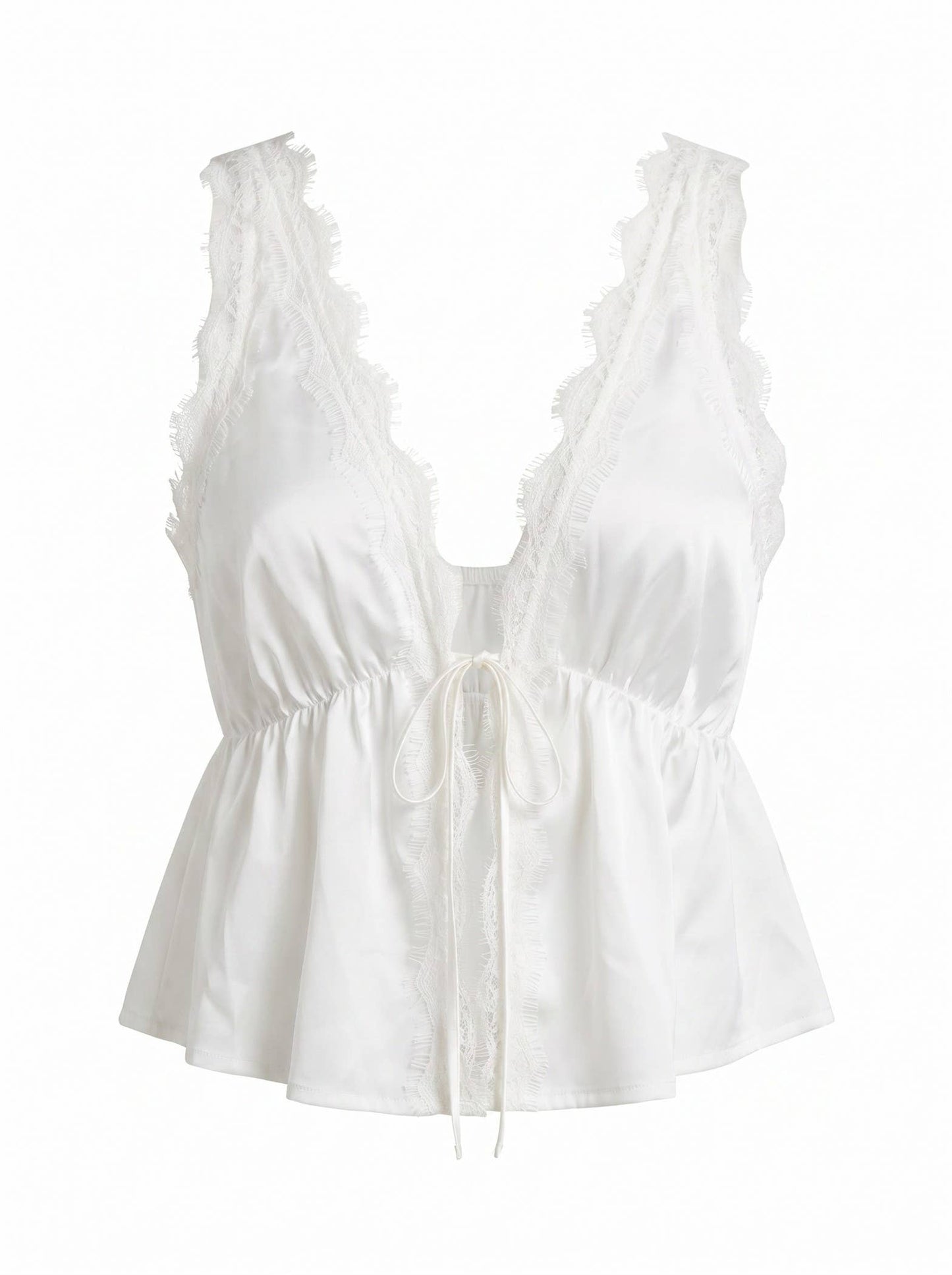 LACE TRIM PEPLUM TIE FRONT TOP