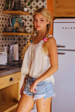 Load image into Gallery viewer, Bows Before Bros Tie Front Lace Trimmed Tank Top