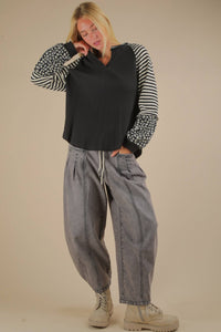 Mixed Emotions Oversized Floral & Stripe Knit Top