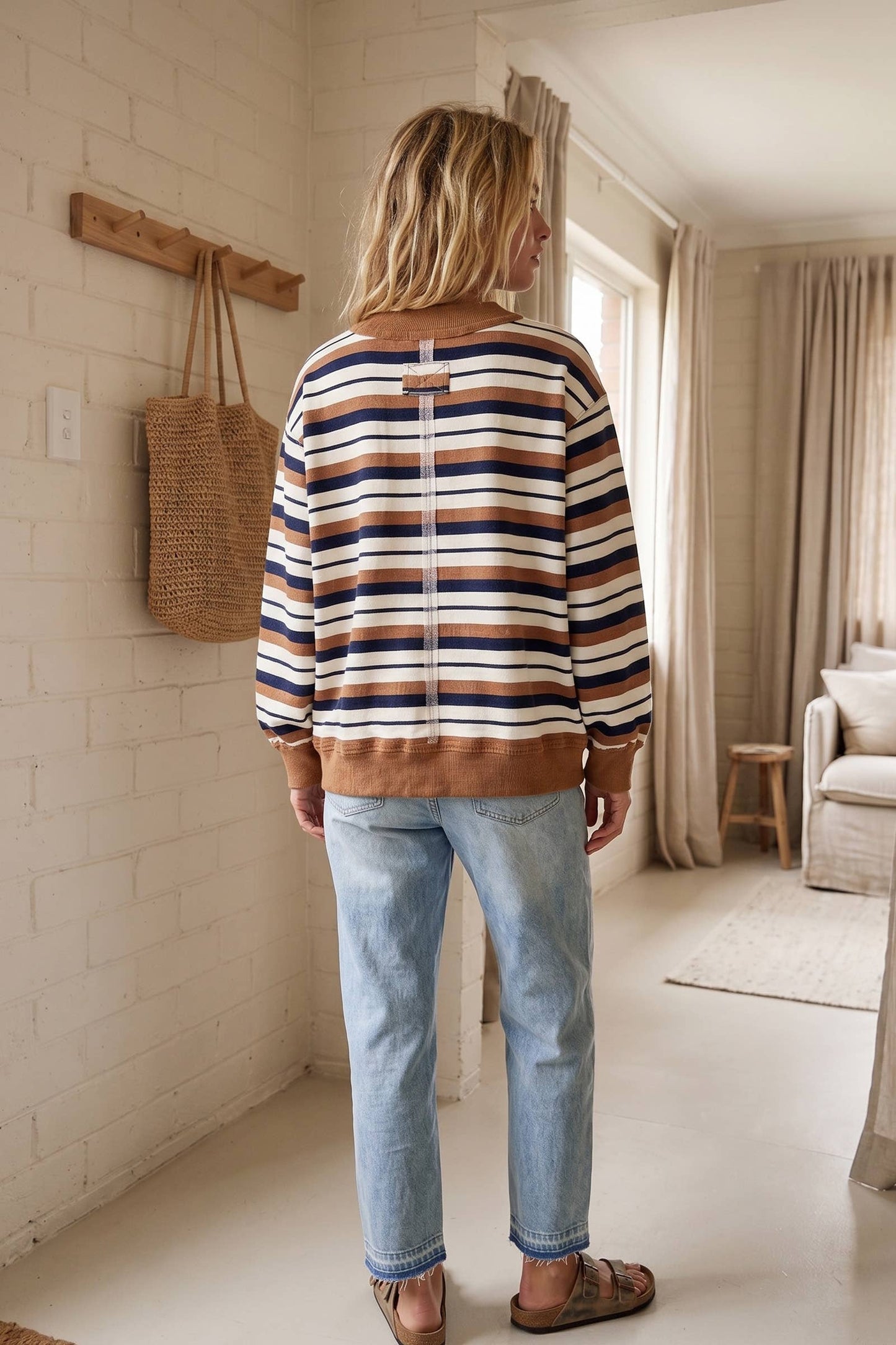 Fall In Line Oversized Striped Sweatshirt