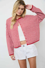 Load image into Gallery viewer, STRIPE RAW EDGE DROP SHOULDER KNIT CARDIGAN