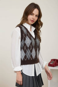 Plaid & Proper Argyle Pattern  Button Down Knit Cardigan Vest